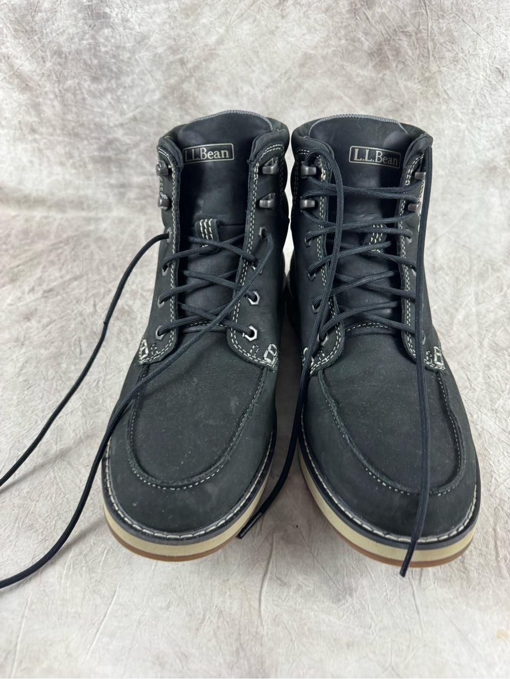 L.L. Bean Men's Black Leather Moccasin-Style Lace-Up Boots
